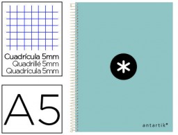 Cuaderno espiral Liderpapel Antartik A-5 tapa dura 80h 100g c/5mm. color menta